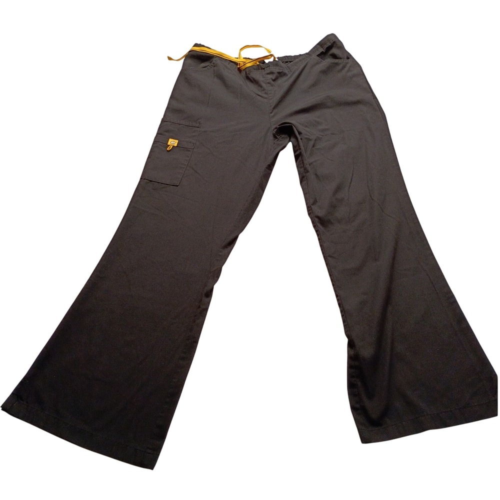 WonderWink Scrub Pants Women's Cargo Drawstring Black Medical Uniform Size L